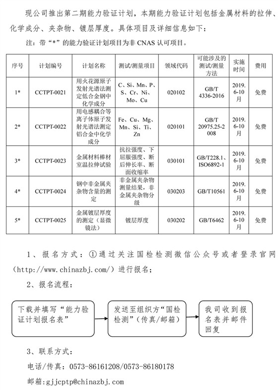 2019年浙江國檢第二期能力驗(yàn)證計(jì)劃開始報(bào)名