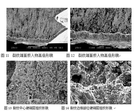 裂紋邊緣部位鍍銅層組織形貌