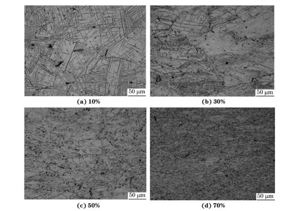 圖４ 在９８０ ℃、應(yīng)變速率為０．０１０s－１下壓縮至不同應(yīng)變量后GH４１６９合金的顯微組織