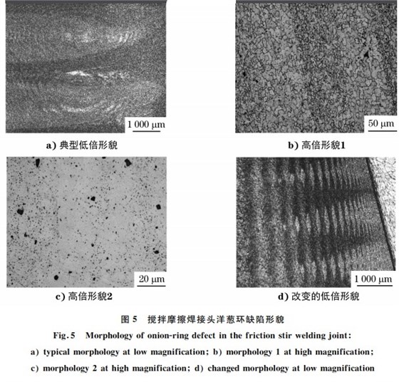 圖５ 攪拌摩擦焊接頭洋蔥環(huán)缺陷形貌