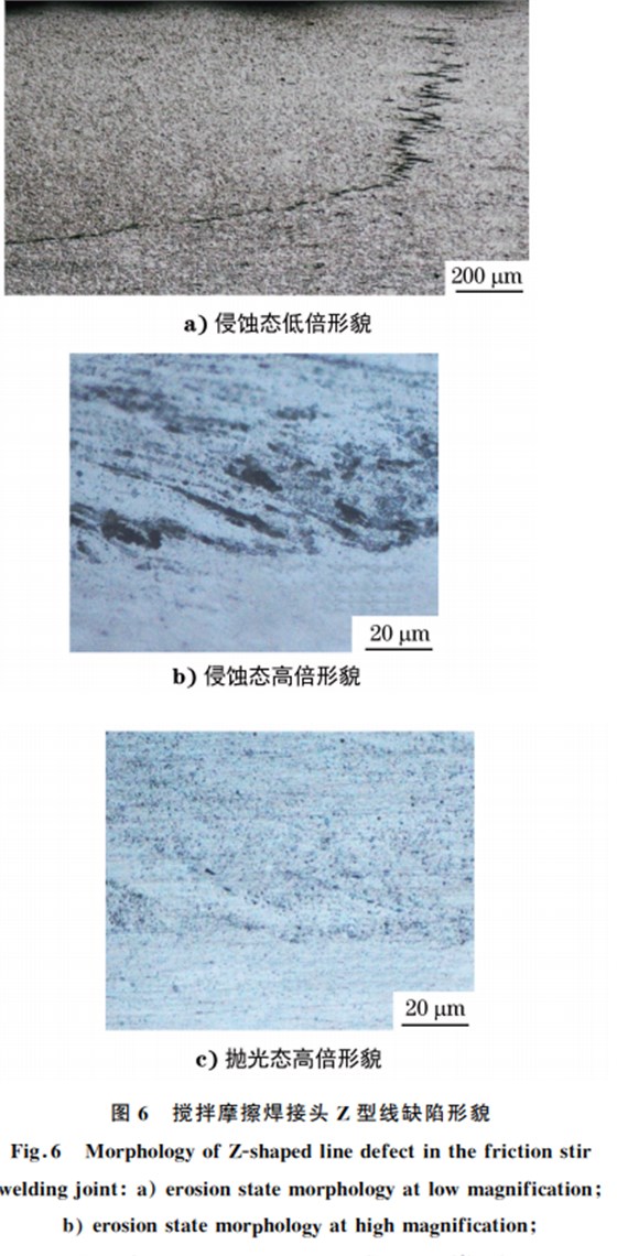 圖６ 攪拌摩擦焊接頭 Z型線缺陷形貌