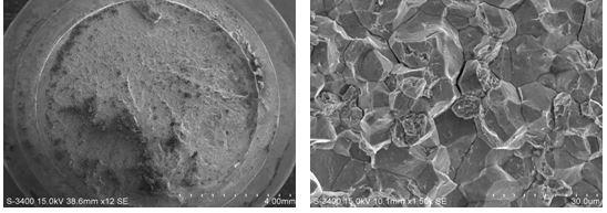 斷面宏觀形貌，裂紋源處斷口微觀形貌