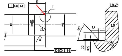 a 驅(qū)動(dòng)軸斷裂軸處的設(shè)計(jì)圖紙 b 箭頭處放大