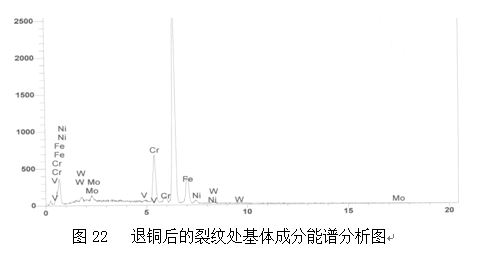 圖22 退銅后的裂紋處基體成分能譜分析圖