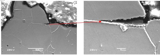 圖9-92 螺栓沿晶開裂的形貌 圖9-93 沿晶開裂放大