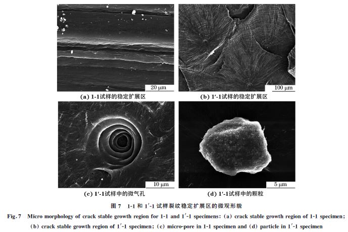 圖７ １Ｇ１和１′Ｇ１試樣裂紋穩(wěn)定擴展區(qū)的微觀形貌
