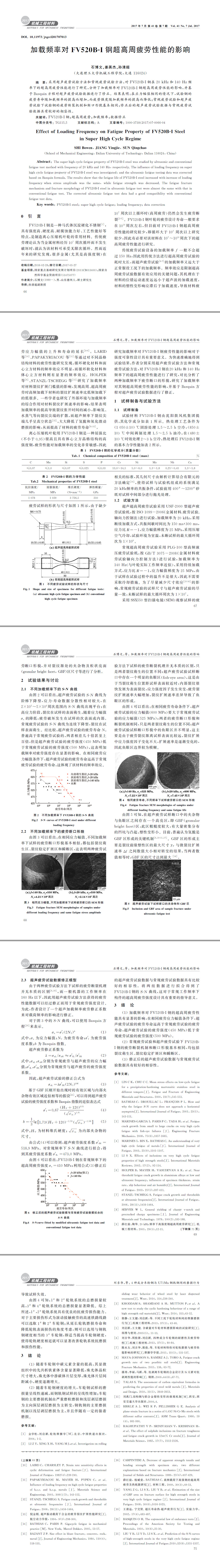 加載頻率對(duì)FV５２０BＧI鋼超高周疲勞性能的影響